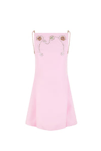 Wool print short dress - Peony Pink