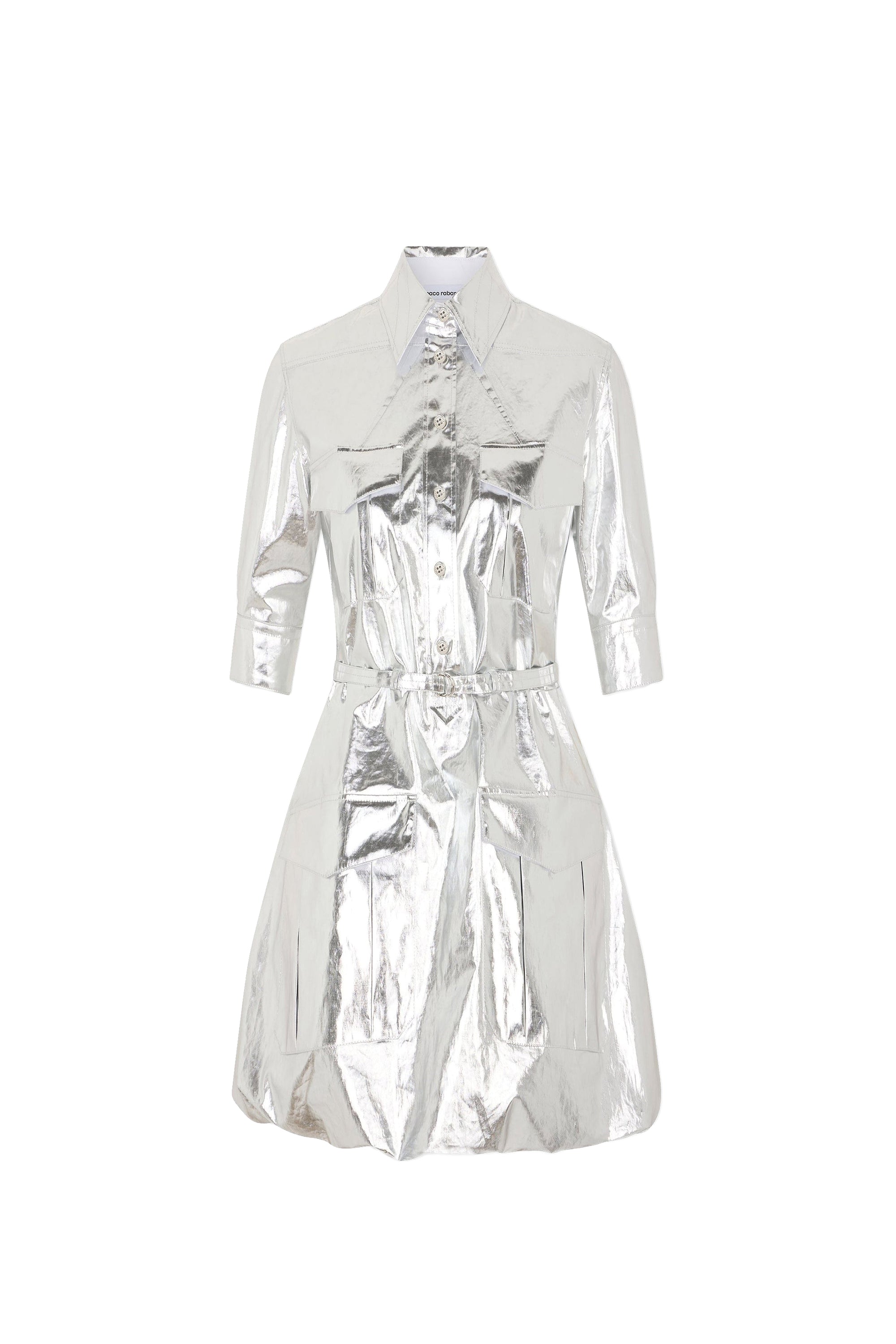 Metallic short dress with pockets - Silver