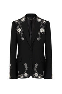 Embroidered wool blazer - Black