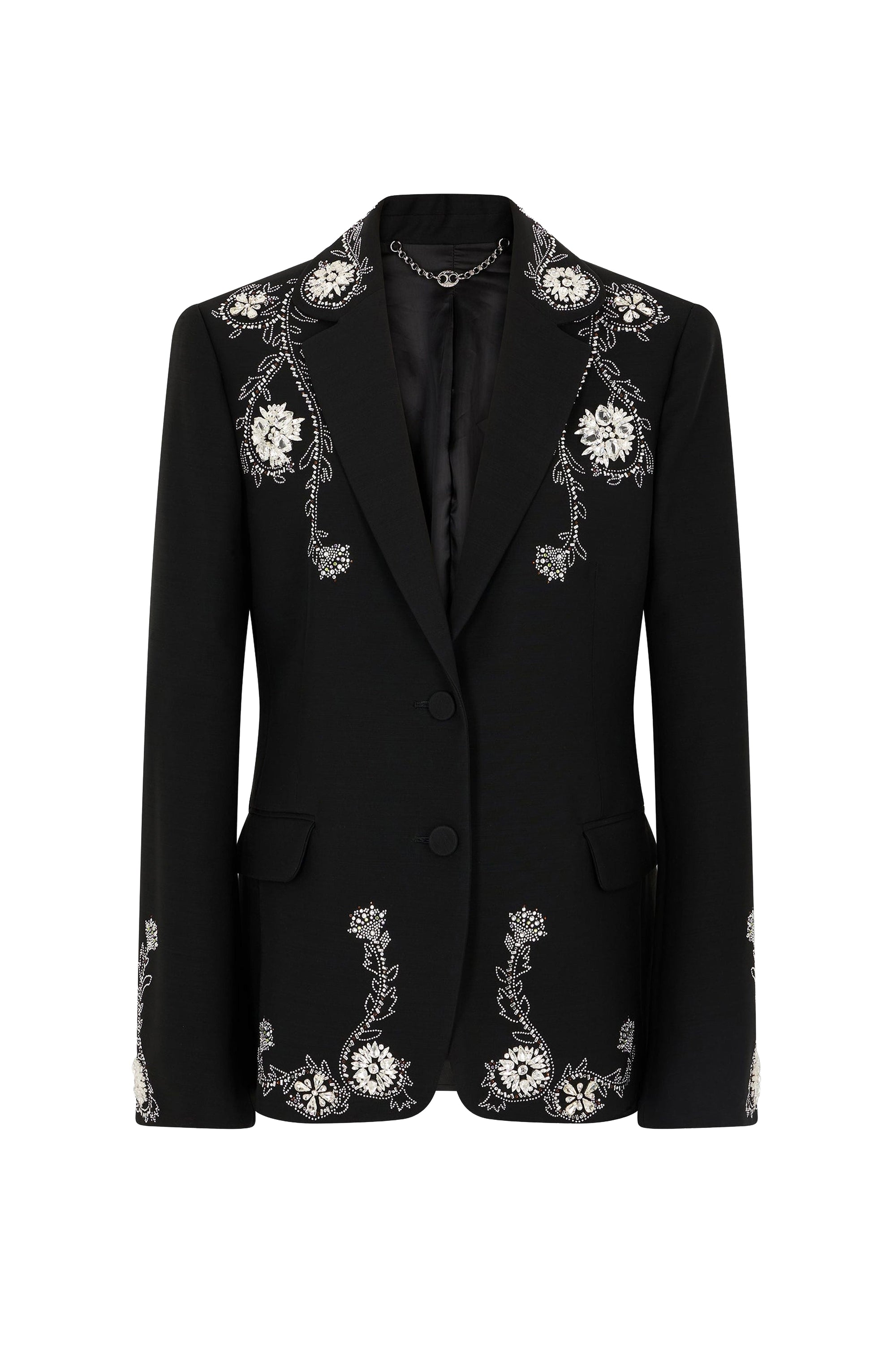Embroidered wool blazer - Black