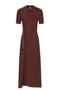 Draped mid-length dress with press studs - Chocolate