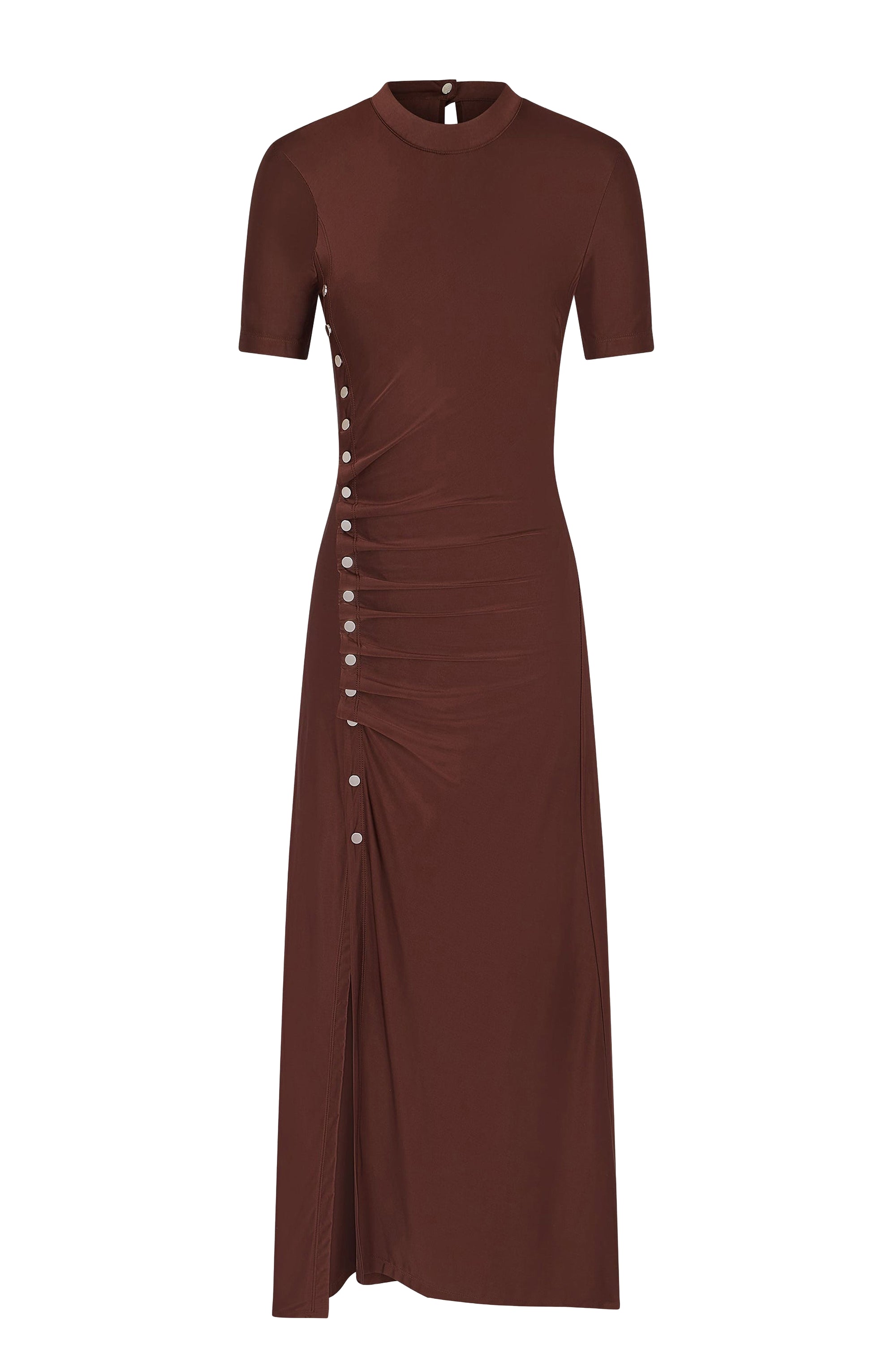 Draped mid-length dress with press studs - Chocolate