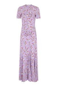 Robe longue à manches courtes imprimée - Muguet Lavande