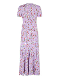Robe longue à manches courtes imprimée - Muguet Lavande