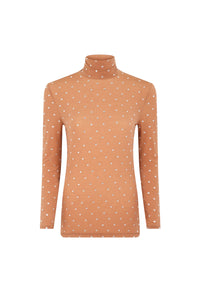 Turtleneck jumper with crystals - New Caramel