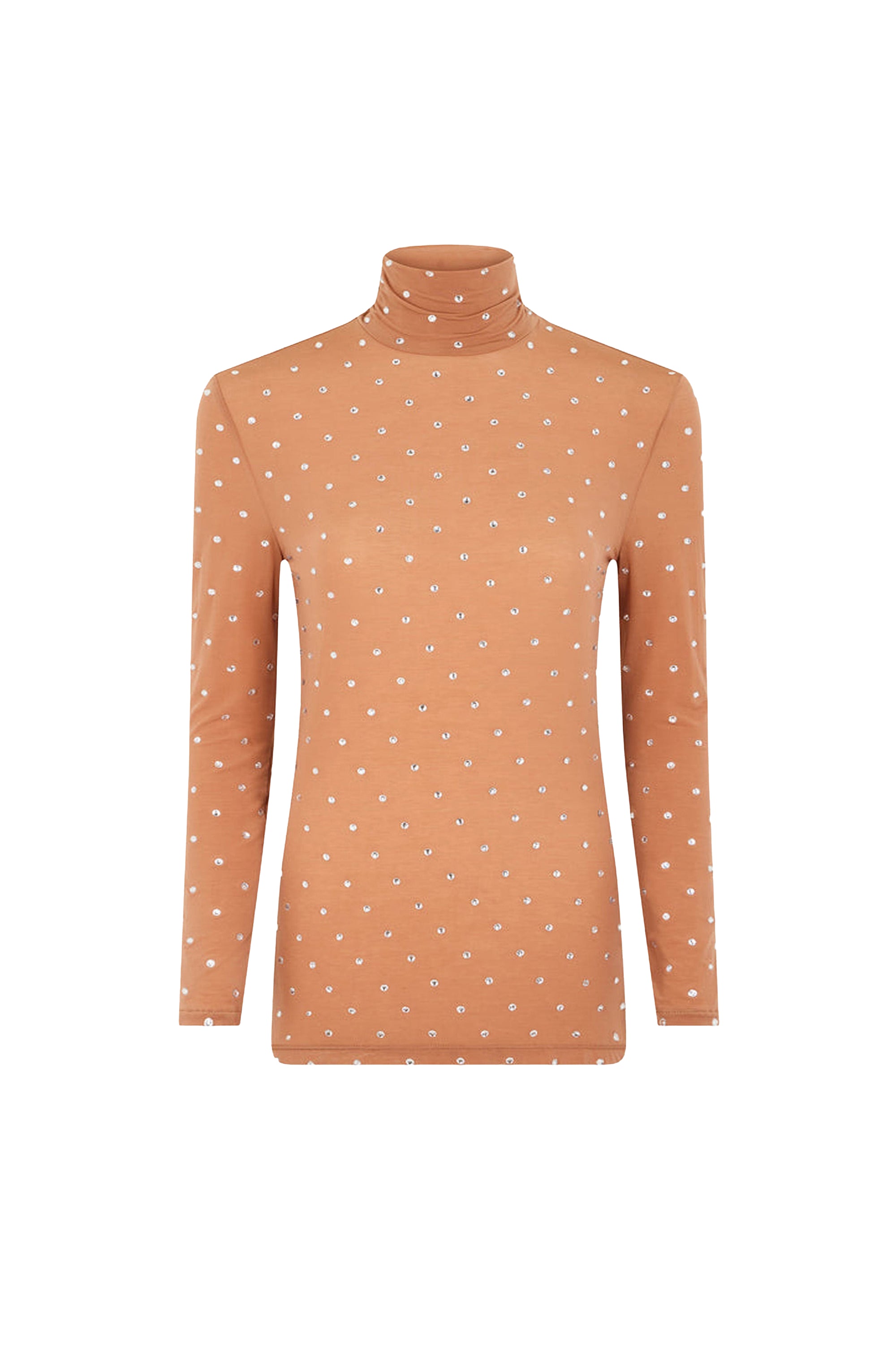 Turtleneck jumper with crystals - New Caramel