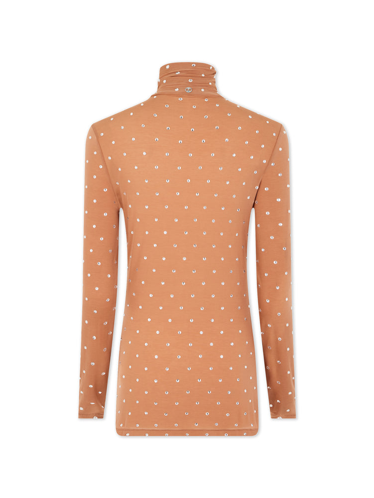 Turtleneck jumper with crystals - New Caramel