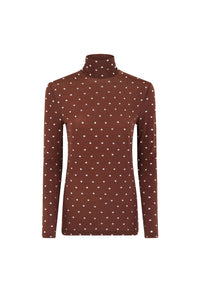 Turtleneck jumper with crystals - Chocolate