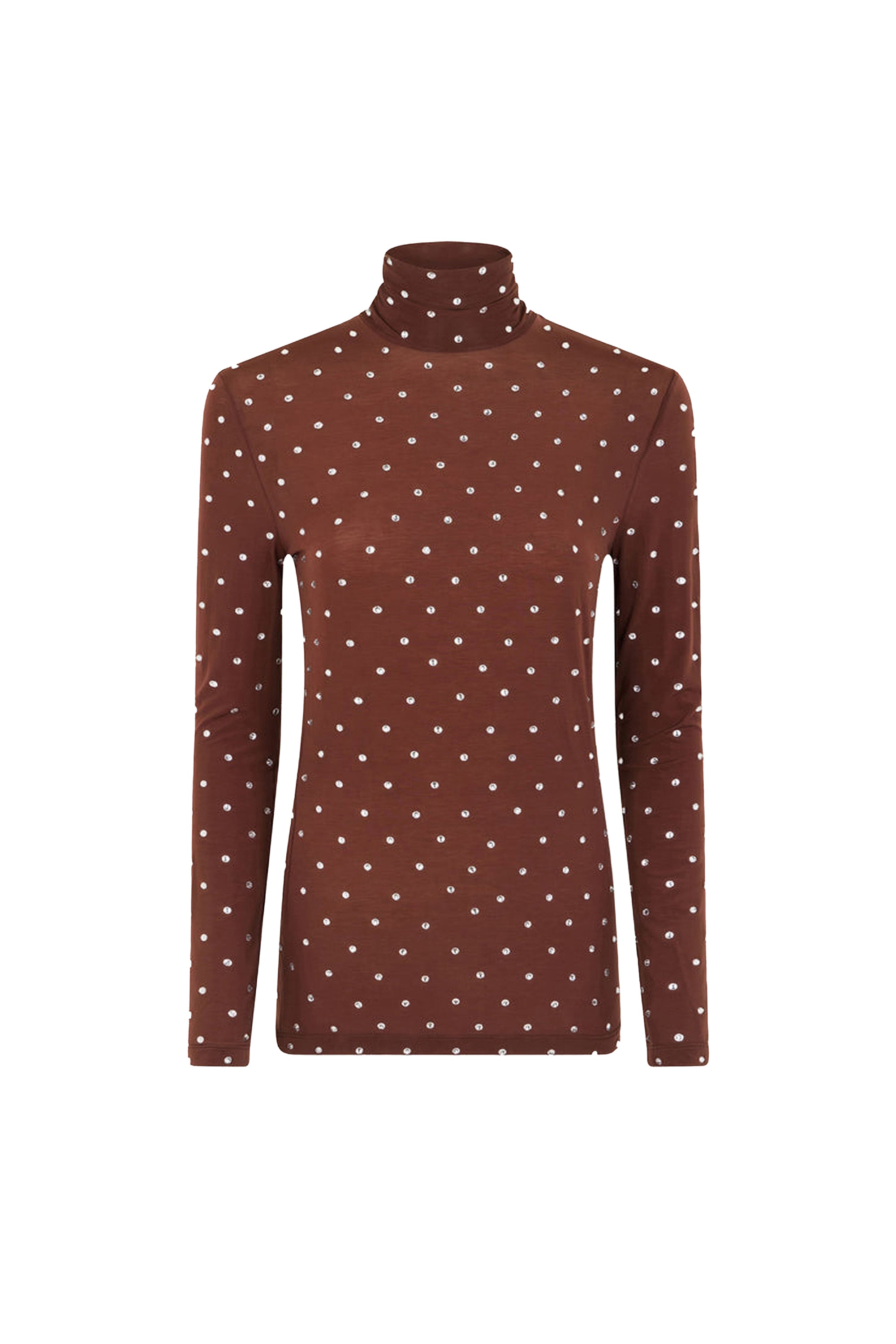 Turtleneck jumper with crystals - Chocolate