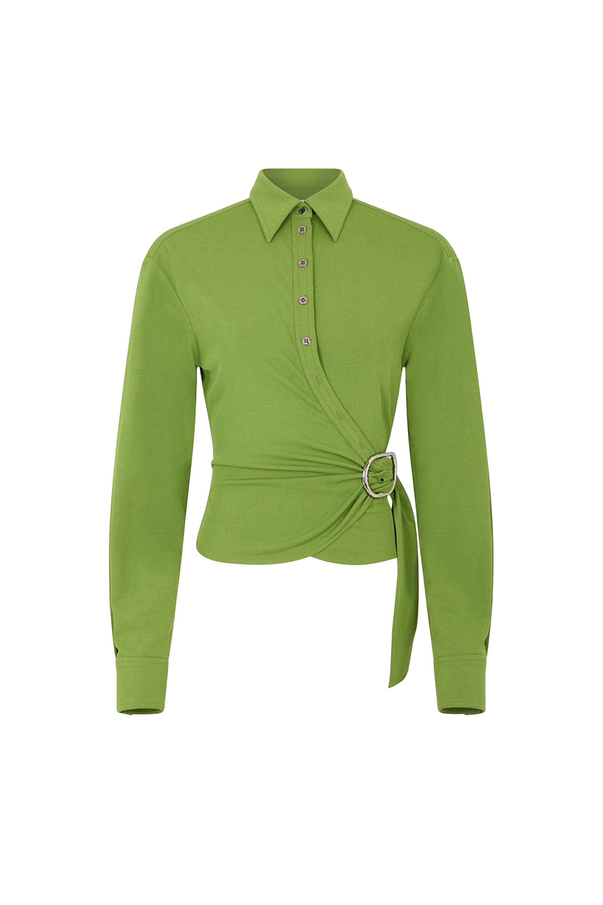 Long-sleeved, draped and belted blouse - Neo Kaki