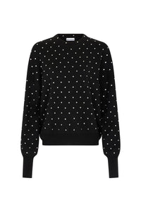 Wool rhinestone round-neck jumper - Black
