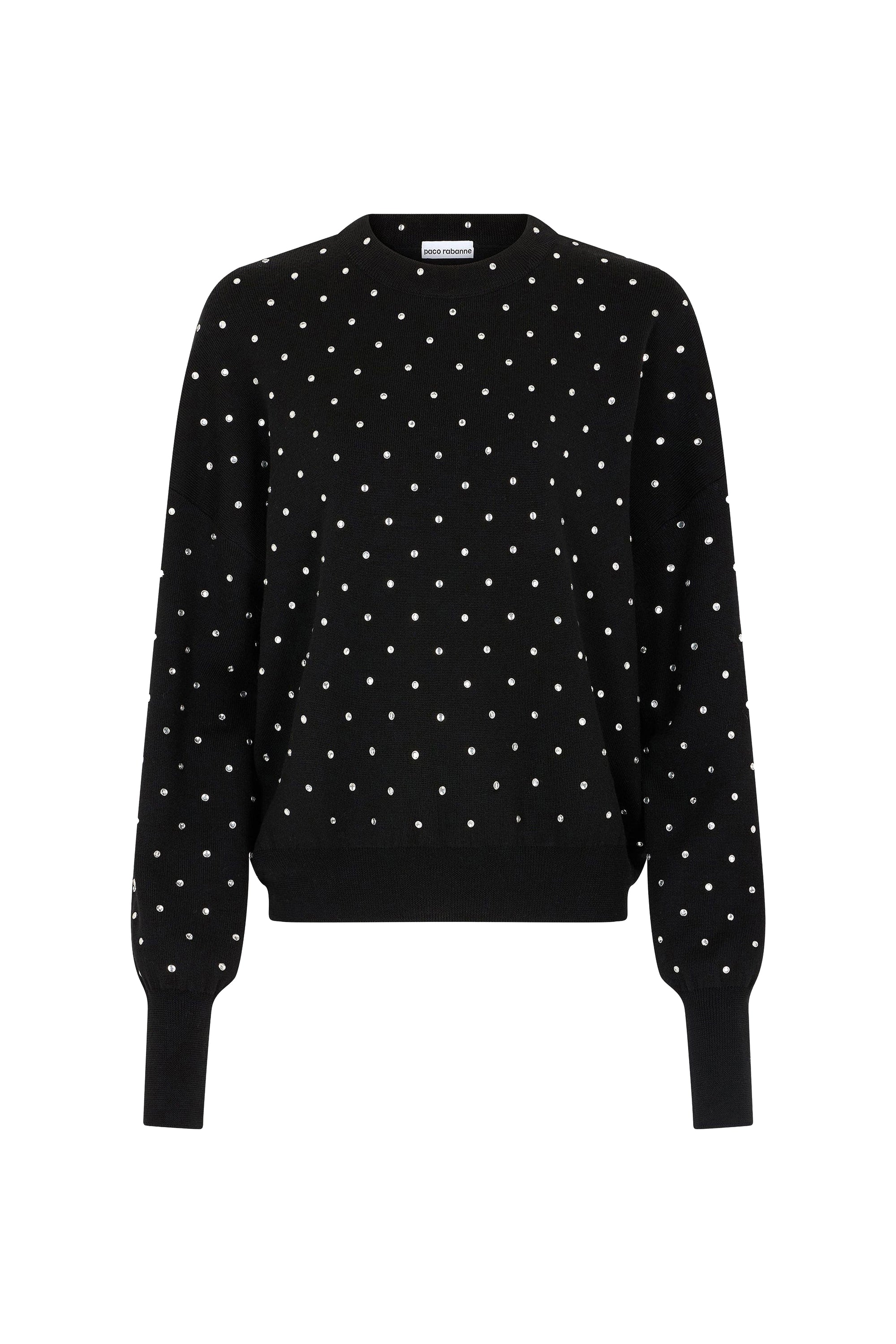 Wool rhinestone round-neck jumper - Black