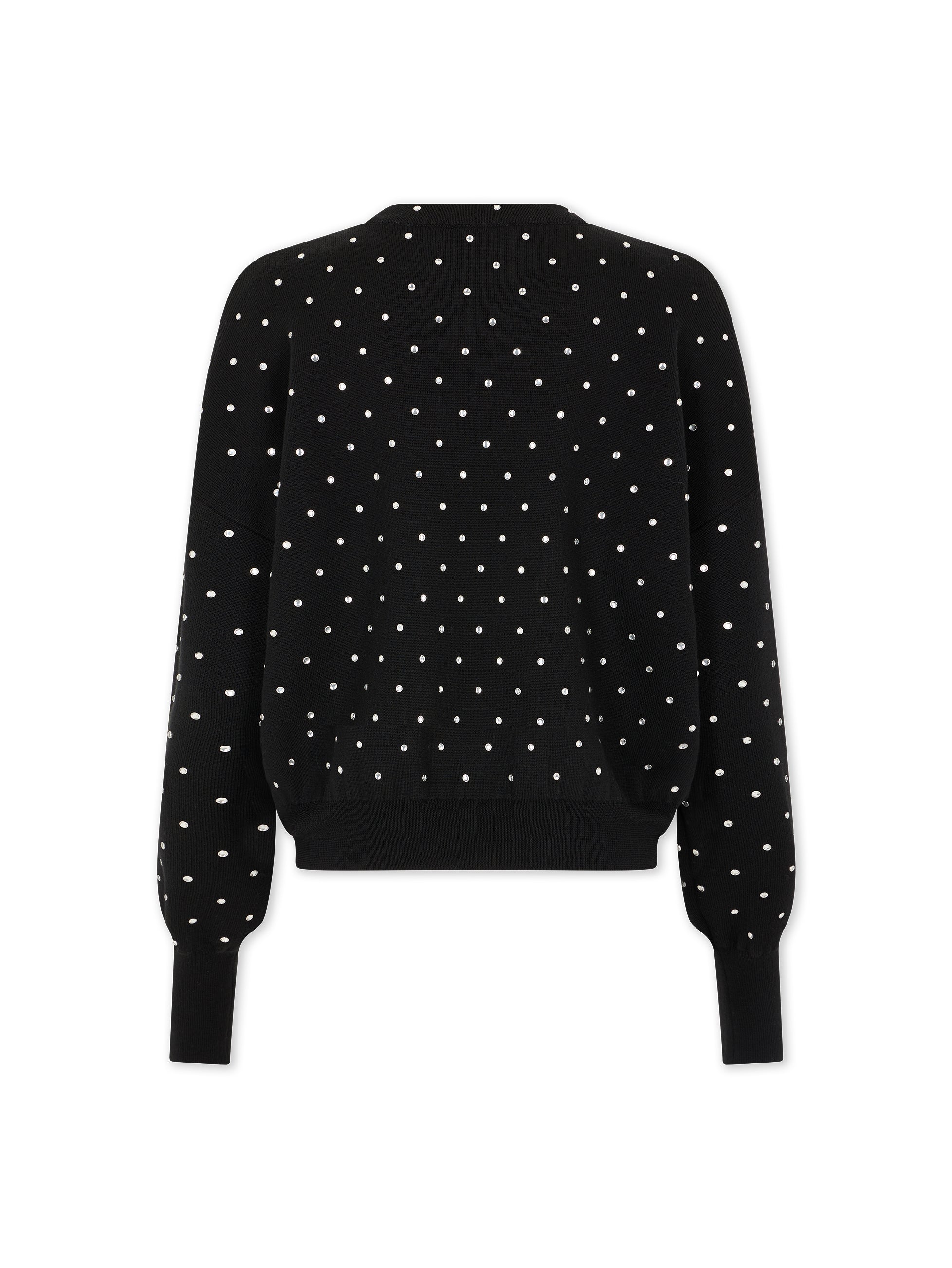 Wool rhinestone round-neck jumper - Black