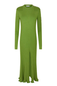 Robe mi-longue fendue en maille - Neo Kaki