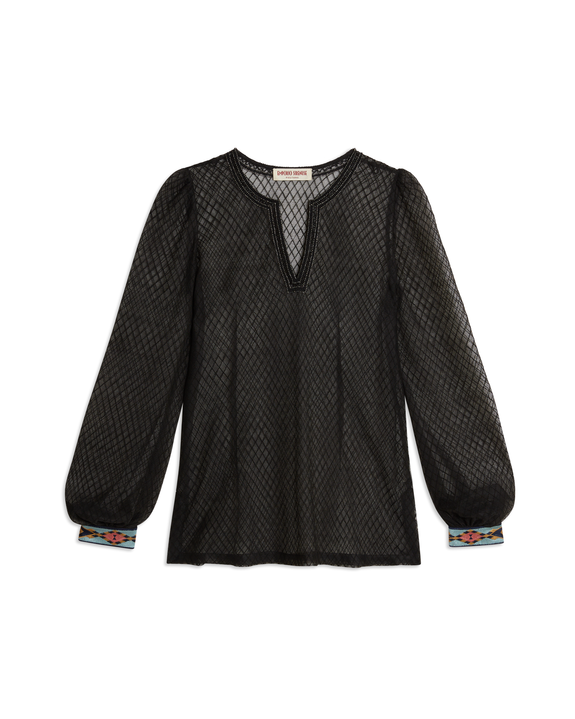Blouse à col V en tulle - Black