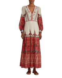 Robe longue à col V - Red