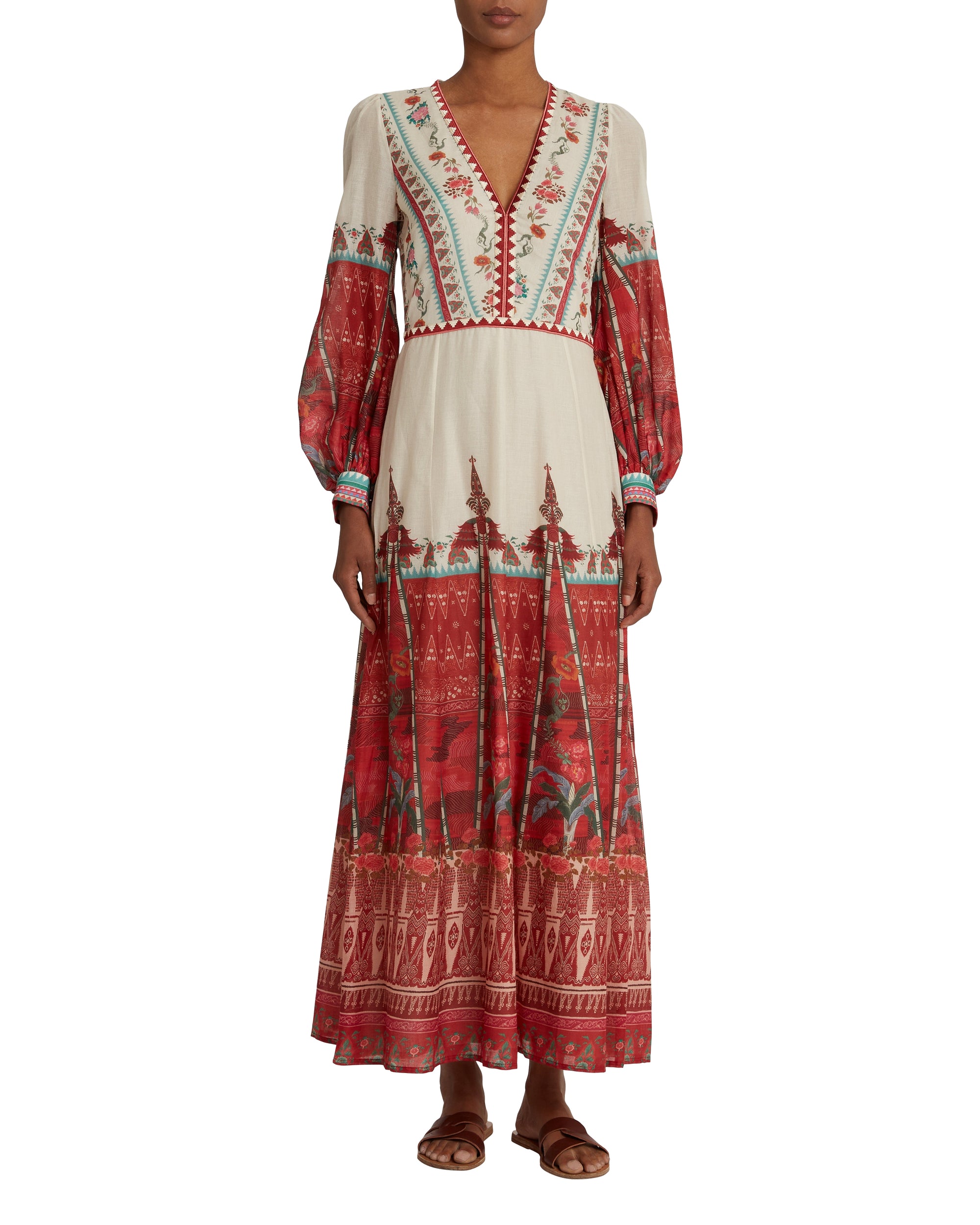 Robe longue à col V - Red