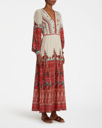 Robe longue à col V - Red