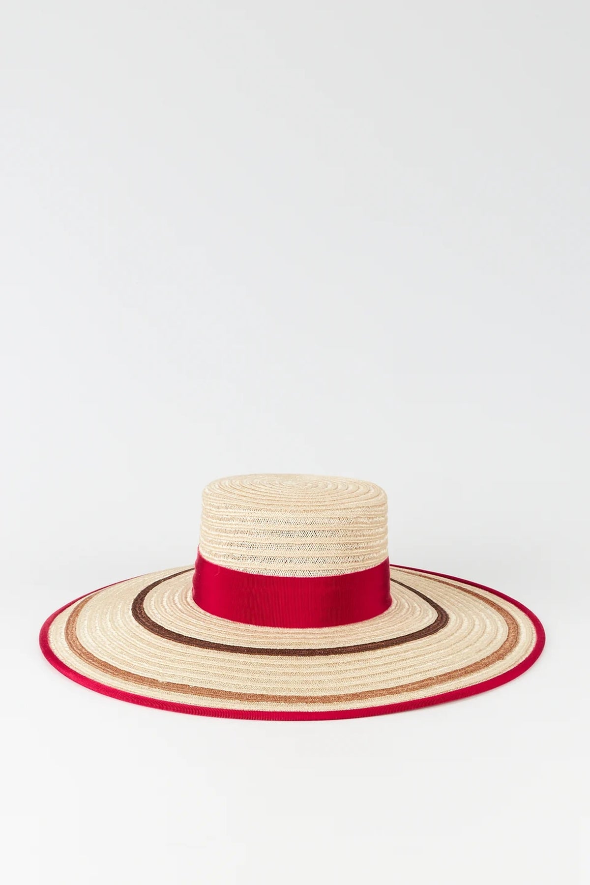 Capeline Annie en paille naturelle avec bandes - Natural, Fuchsia & Brown