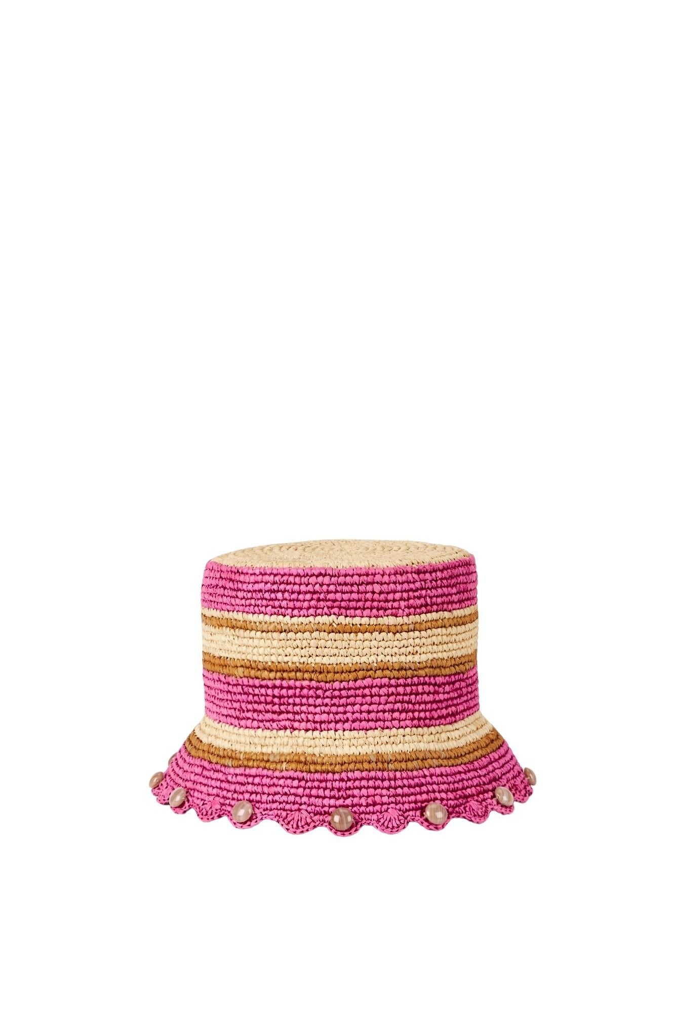 FUCHSIA & CAMEL  BOB RAFFIA STRIPES chapeau bob rayé au crochet