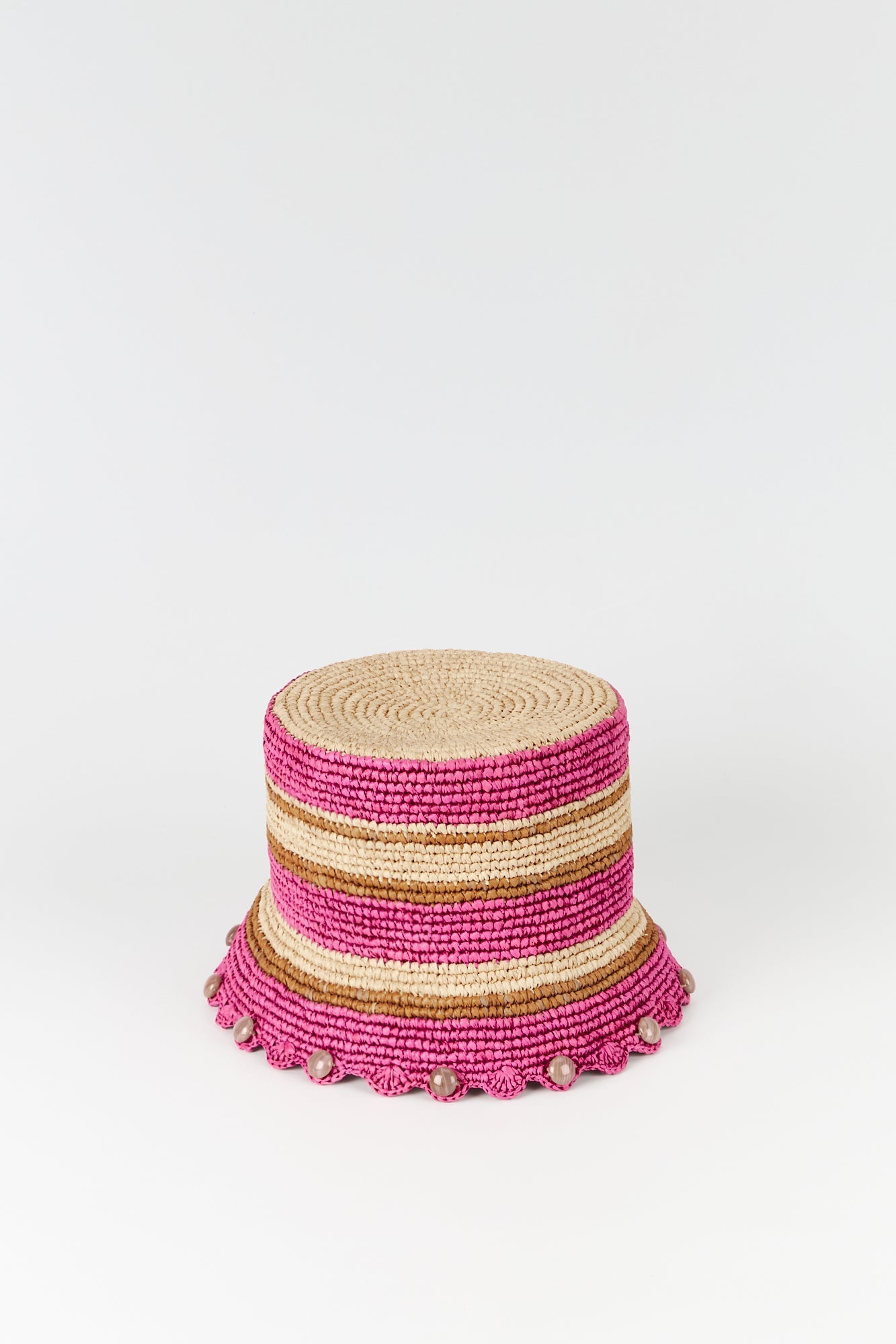 FUCHSIA & CAMEL  BOB RAFFIA STRIPES chapeau bob rayé au crochet