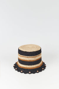BLACK & CAMEL BOB RAFFIA STRIPES chapeau bob rayé au crochet