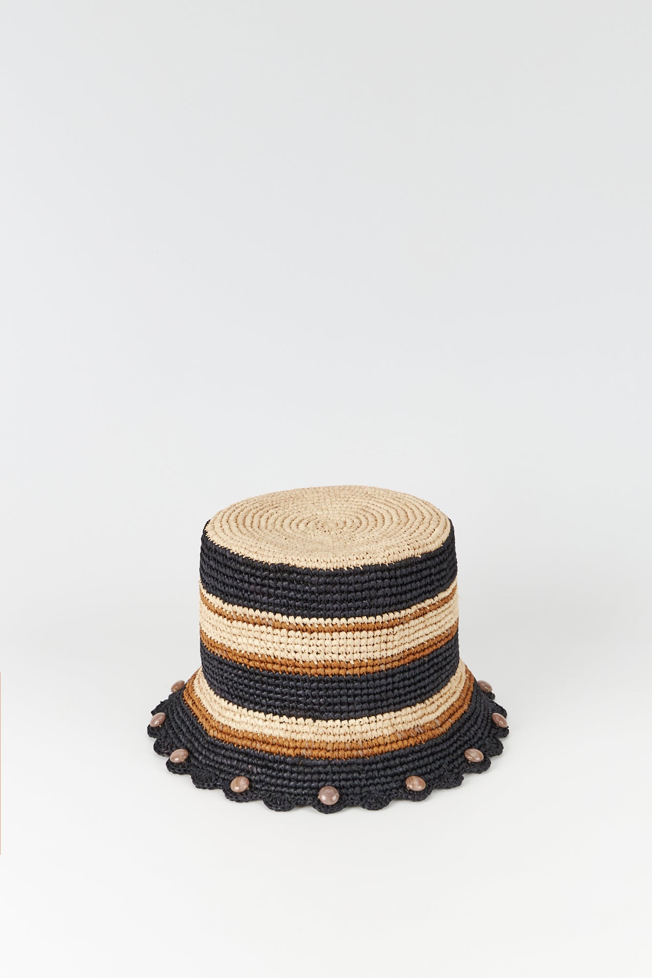 BLACK & CAMEL BOB RAFFIA STRIPES chapeau bob rayé au crochet