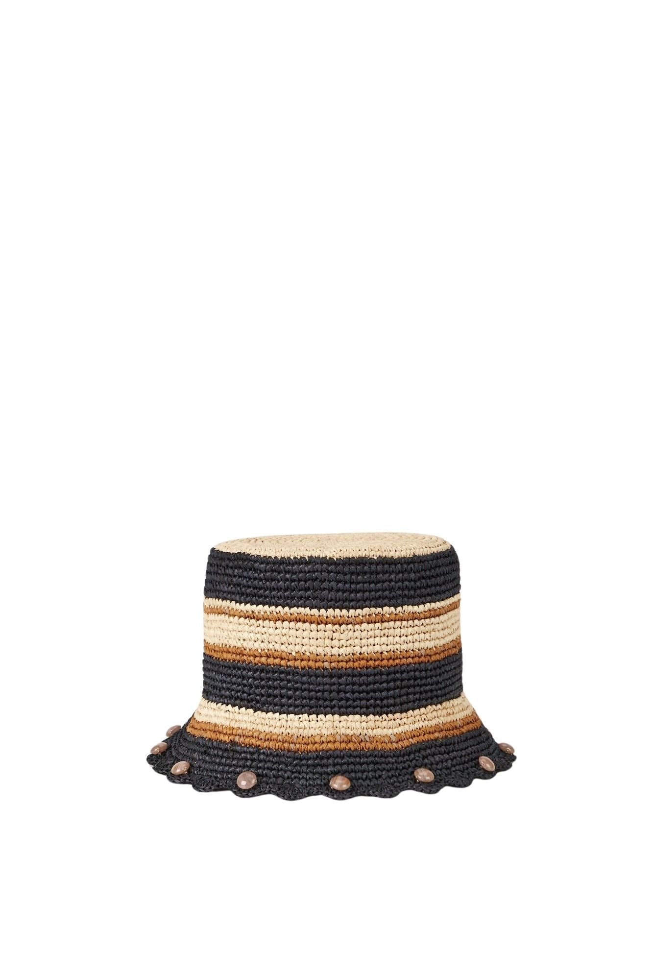 BLACK & CAMEL BOB RAFFIA STRIPES chapeau bob rayé au crochet