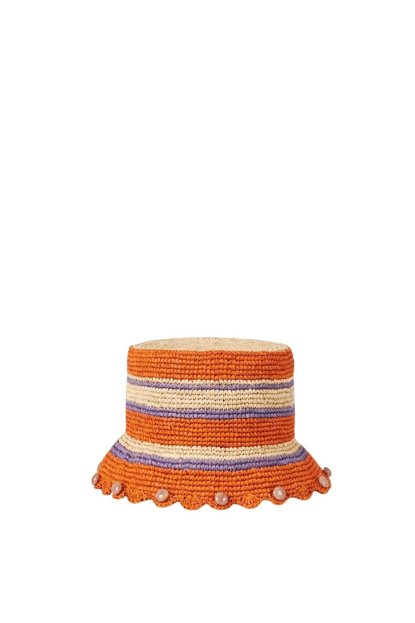 ORANGE & LILAC BOB RAFFIA STRIPES chapeau bob rayé au crochet