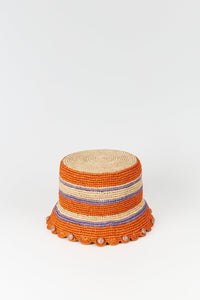 ORANGE & LILAC BOB RAFFIA STRIPES chapeau bob rayé au crochet