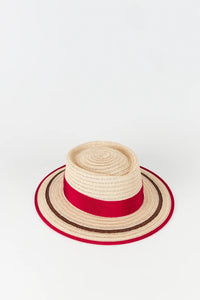 Chapeau Gerhard en paille naturelle avec bandes - Natural, Fuchsia & Brown