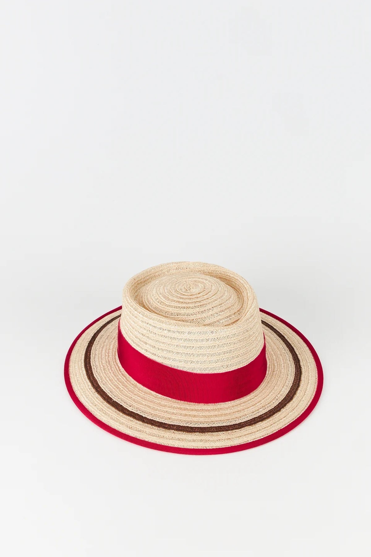 Chapeau Gerhard en paille naturelle avec bandes - Natural, Fuchsia & Brown