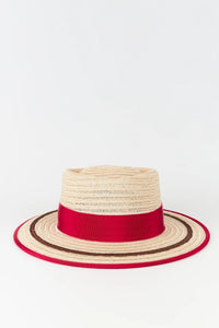 Chapeau Gerhard en paille naturelle avec bandes - Natural, Fuchsia & Brown