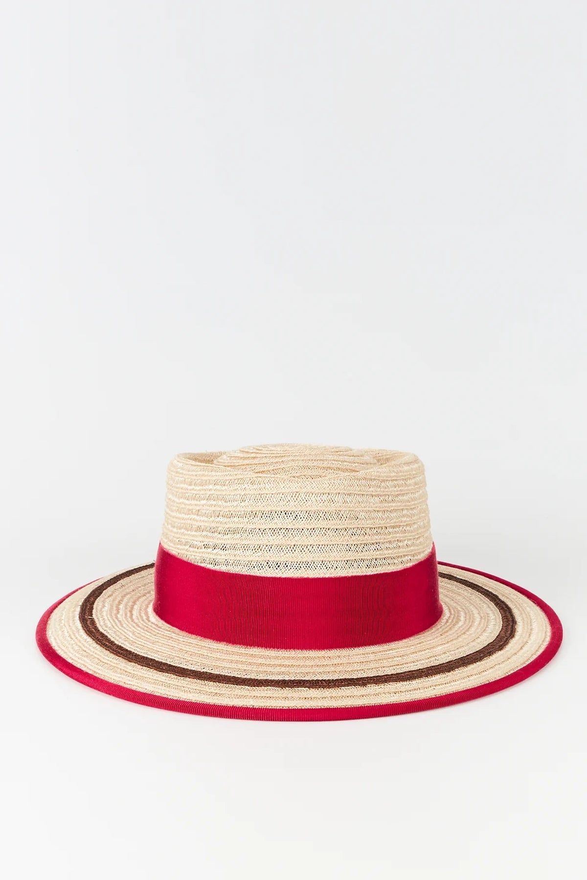 Chapeau Gerhard en paille naturelle avec bandes - Natural, Fuchsia & Brown