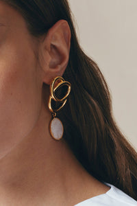 24qty NEW / WHITE SONIA ICON STONE Boucles d'oreilles géométriques avec pierres