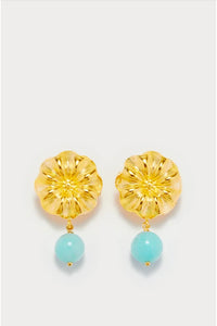 Boucle d'oreille Sonia en laiton avec pierre fine - Cyan