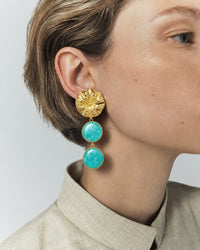 Boucle d'oreille Sonia en laiton avec pierre fine - Cyan