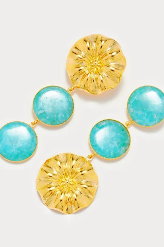 Boucle d'oreille Sonia en laiton avec pierre fine - Cyan