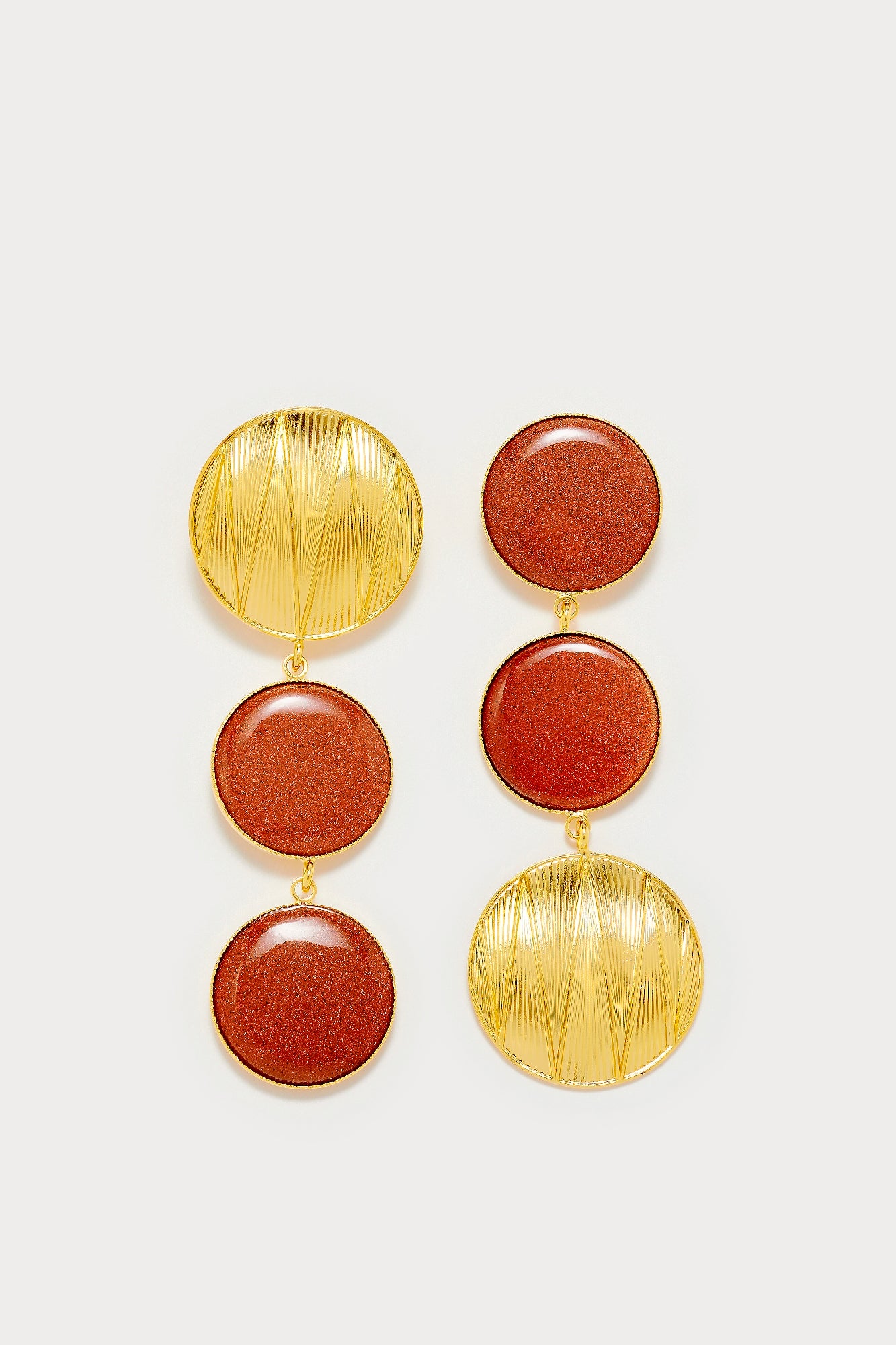 GLITTERY BROWN SONIA GEOMETRIC DOUBLE STONE Boucles d'oreilles géométriques avec pierres