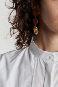 GLITTERY BROWN SONIA GEOMETRIC DOUBLE STONE Boucles d'oreilles géométriques avec pierres