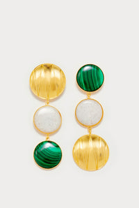 DARK GREEN & WHITE SONIA GEOMETRIC DOUBLE STONE boucles d'oreilles géométriques avec pierres