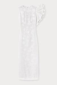 Robe longue Franz en jacquard avec un volant - White