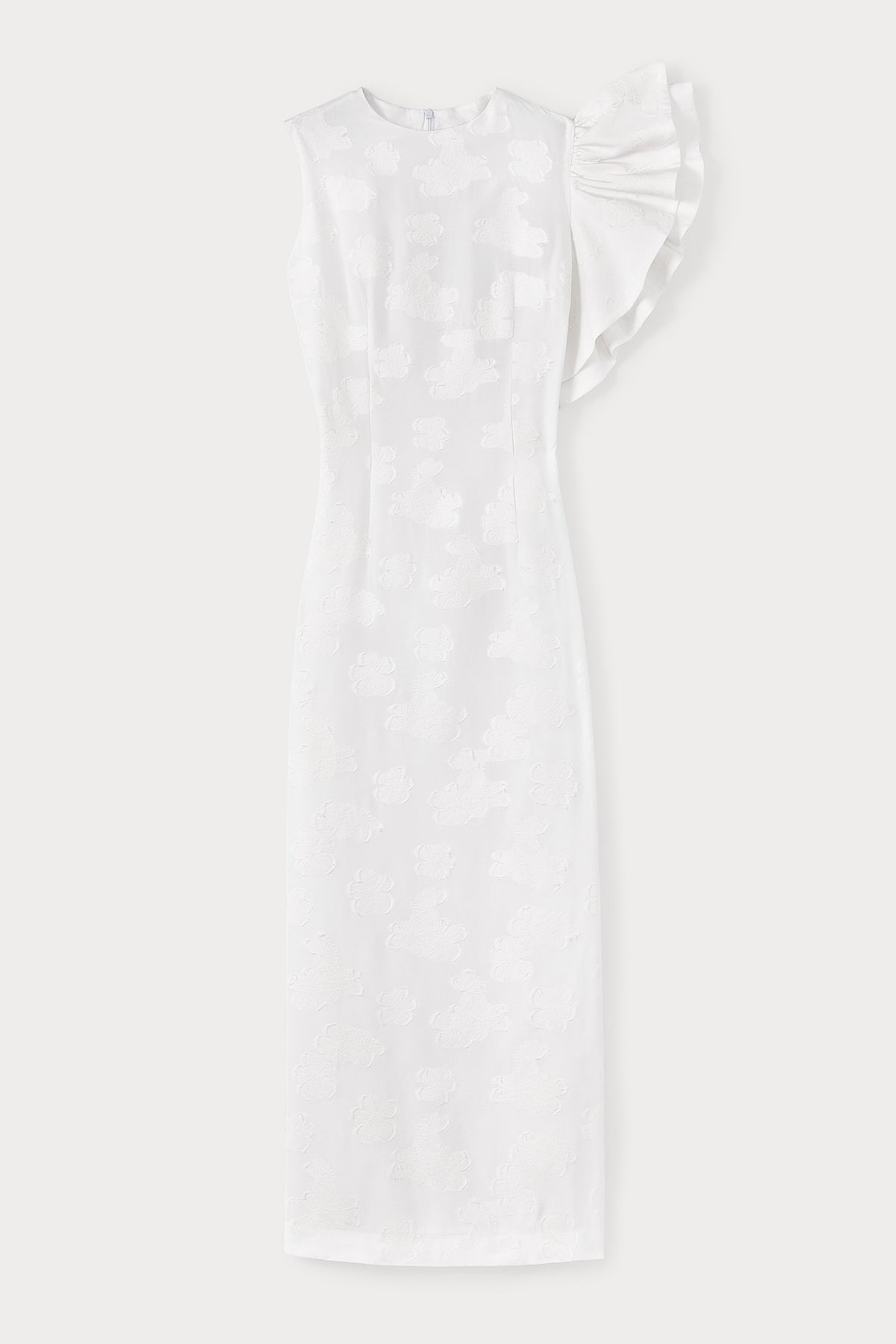 Robe longue Franz en jacquard avec un volant - White