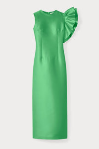 APPLE GREEN FRANZ SMART robe midi en satin avec détails à volants asymétriques