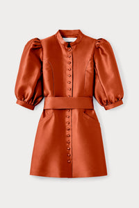TERRACOTTA AMOAKO-DRESS SHORT SMART mini-robe en satin à manches bouffantes