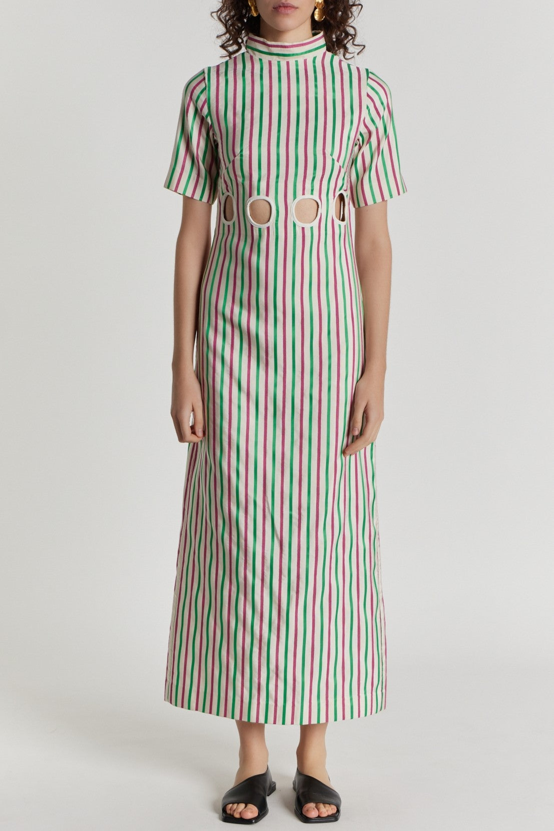 RUBY & GREEN YAYOI STRIPES Robe midi découpée