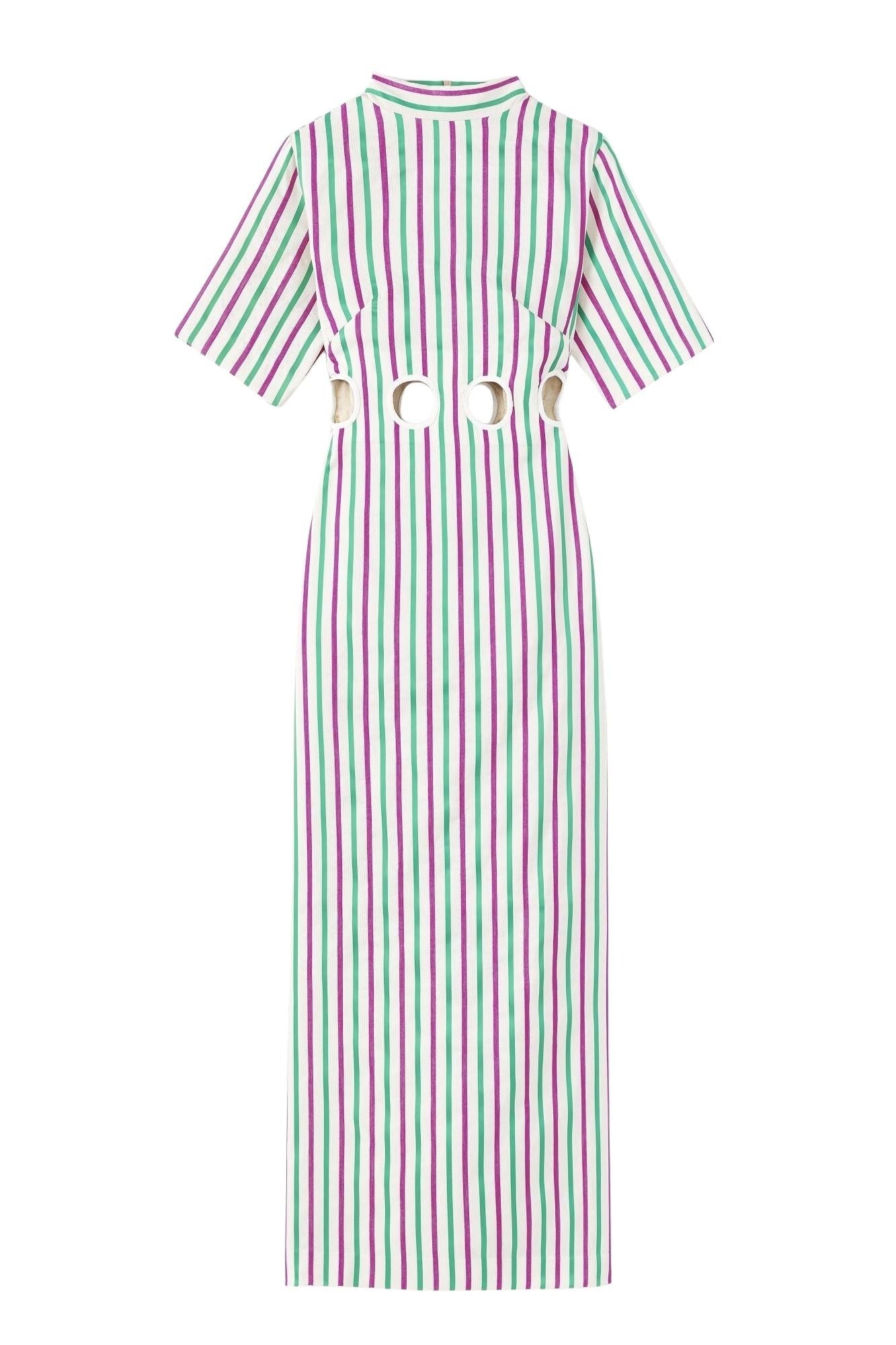 RUBY & GREEN YAYOI STRIPES Robe midi découpée
