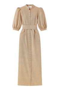 CHESTNUT AMOAKO-DRESS LONG FLECK robe longue à manches bouffantes en jacquard