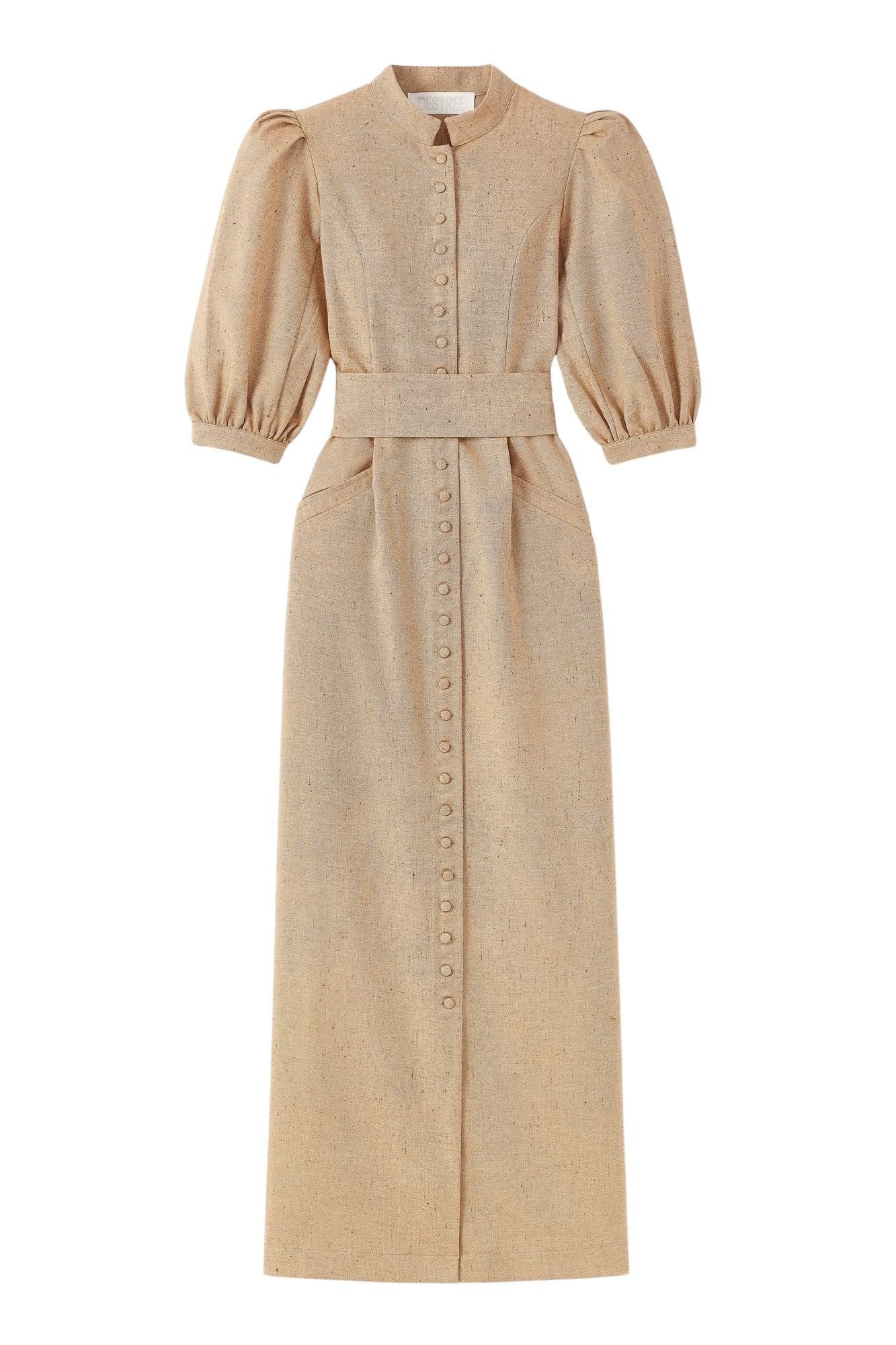 CHESTNUT AMOAKO-DRESS LONG FLECK robe longue à manches bouffantes en jacquard