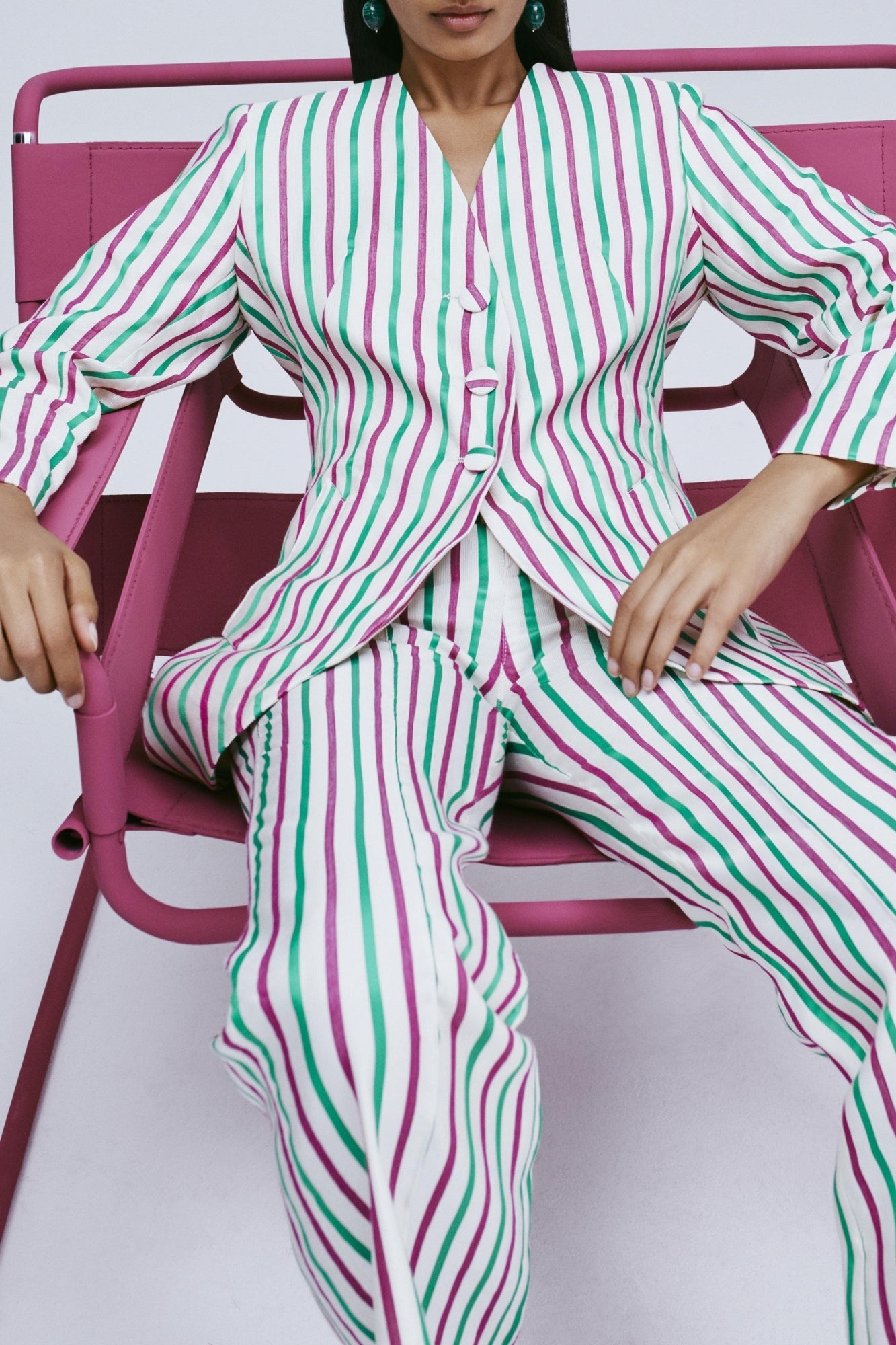 RUBY & GREEN BRIDGET OTTOMAN STRIPES blazer long ajusté à rayures